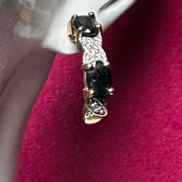 EARRINGS Sapphire Genuine 925 Sterling Silver Gold Overlay Pierced Post 4088 B - Picture 2 of 8